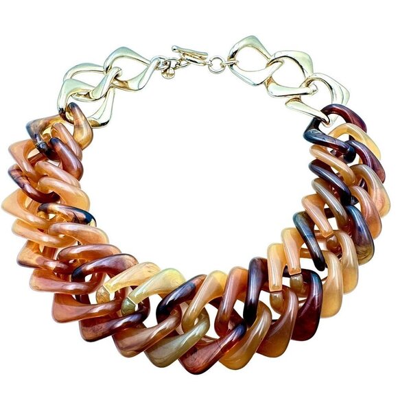 Talbots Womens Necklace Tortoise Color Lucite Gold Tone Statement Chic Classic - Picture 5 of 5